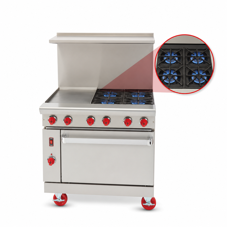 Product image #3 for American Range Green Flame 36-Inch Gas Range with 12-Inch Left Griddle, 4 Open Burners, and Storage Base
