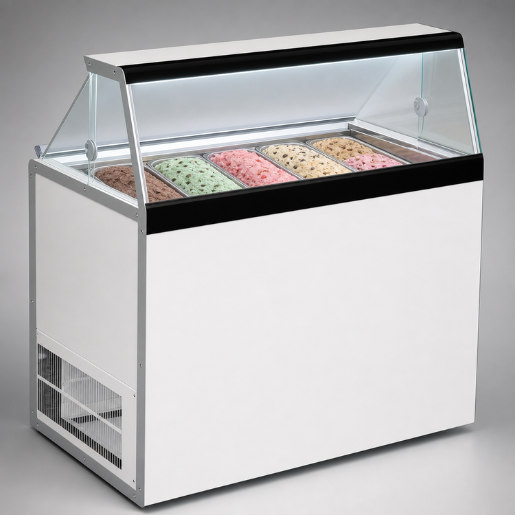 Product image #3 for Master-Bilt DD-46 Floor Model Ice Cream Dipping/Display Freezer Merchandiser with Slanted Glass, 8 Display Tubs, 4 Storage Tubs, 115V