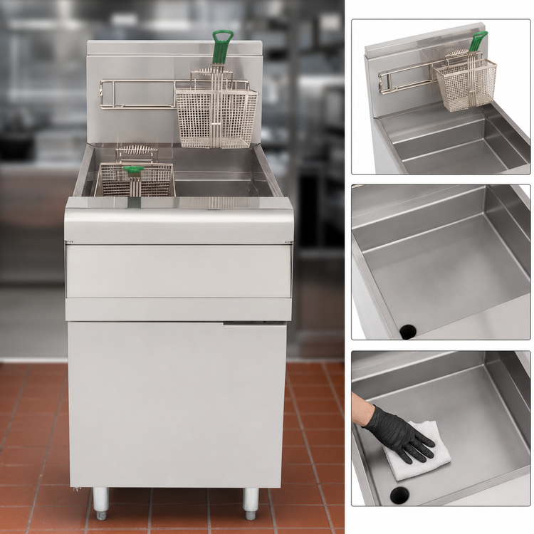 Product image #3 for High-Performance Floor-Model Gas Deep Fryer with Open Pot, 80 lb Capacity, Millivolt Controller