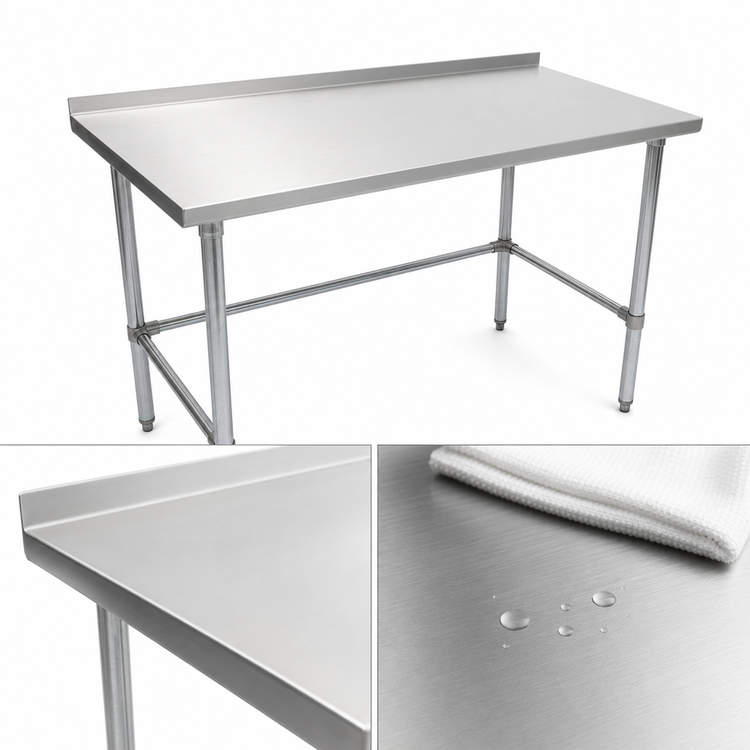 Product image #3 for John Boos Stallion 84" x 36" Stainless Steel Work Table with 1-1/2" Rear Backsplash and Galvanized Base