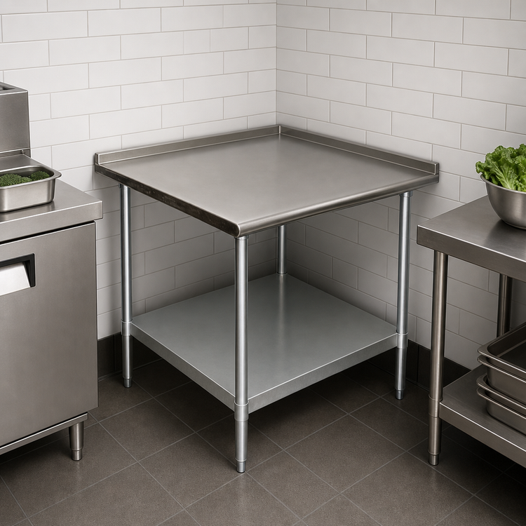 Product image #3 for Serv-Ware 30" x 30" Stainless Steel Corner Work Table with Turnup