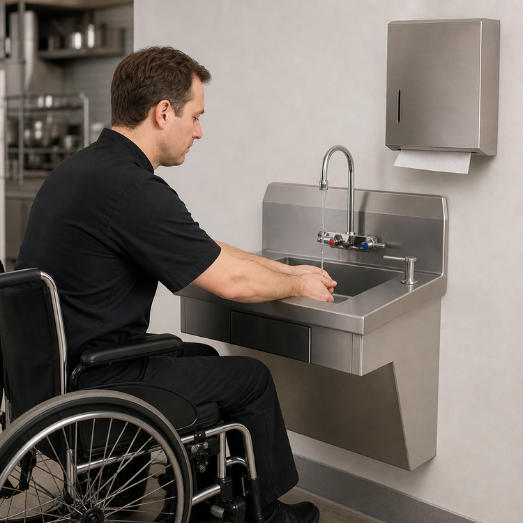 Product image #3 for Eagle Group ADA Wall-Mount Stainless Steel Hand Wash Sink with 14 x 16 x 5-Inch Bowl, Faucet, Soap Dispenser, and Paper Towel Dispenser