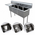 Thumbnail image #3 for 3-Compartment Pot Sink with Left Drainboard, 18 x 18 x 11 Inch Bowls, 304 Stainless Steel