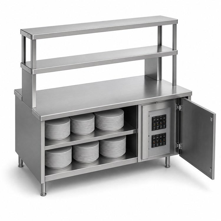 Product image #3 for Randell 99.5-Inch Modular Chef Service Counter Right Section with Breaker Panel, Plate Storage Cabinet and Double Overshelf