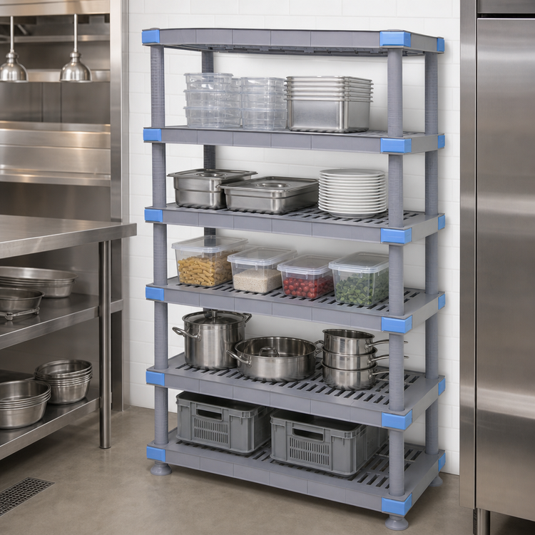 Product image #3 for Quantum Millenia 5-Shelf Polymer Shelving Unit with Dunnage Stand, 60"W x 24"D x 50"H, Gray