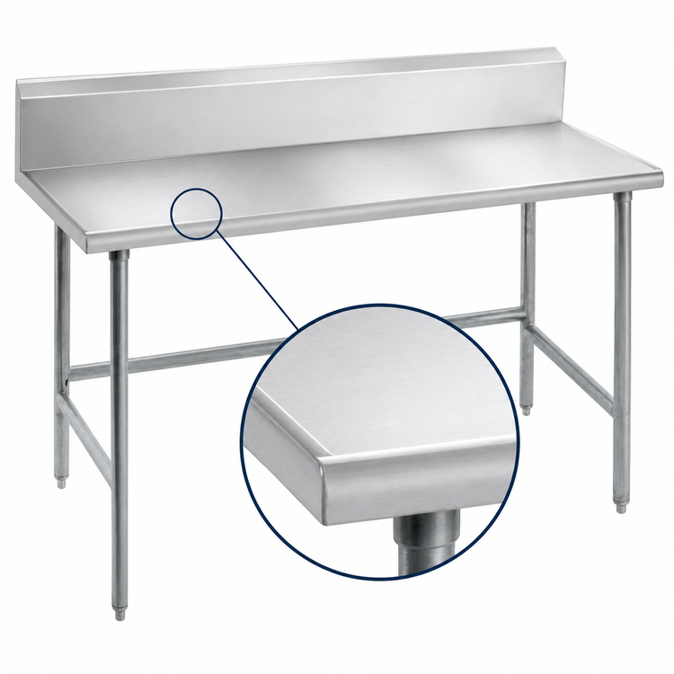 Product image #3 for Advance Tabco 48" x 24" 14-Gauge 304 Stainless Steel Work Table with 10" Backsplash and Galvanized Open Base