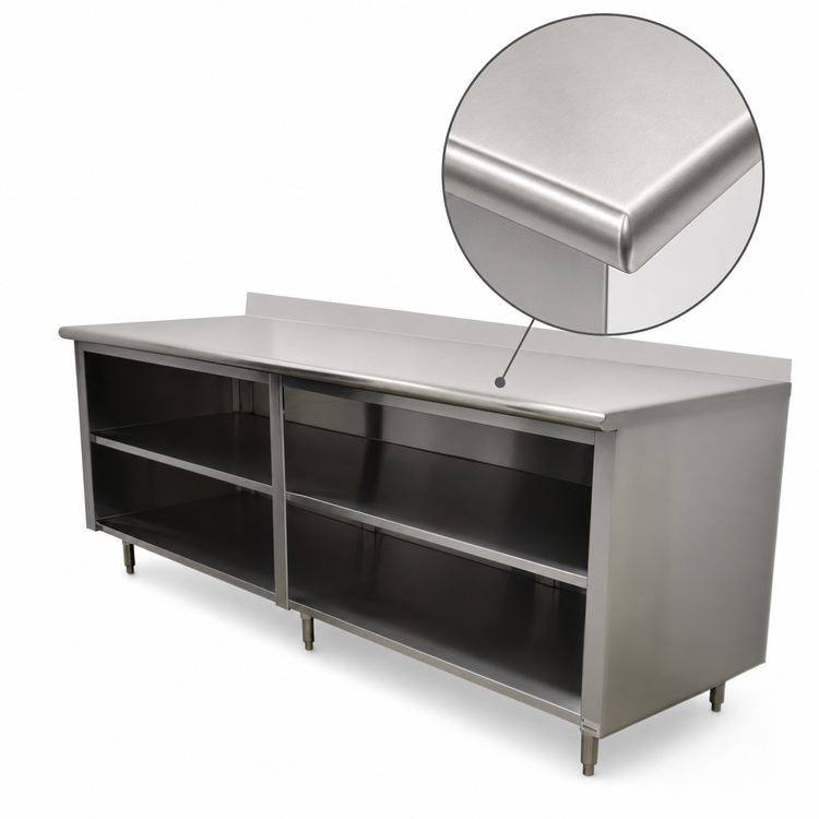Product image #3 for Advance Tabco Special Value Series 120" x 24" 16-Gauge 304 Stainless Steel Open Base Work Table with 5" Backsplash and Mid-Shelf