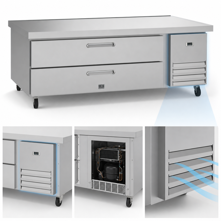 Product image #3 for Kelvinator Commercial 62-Inch 2-Drawer Refrigerated Chef Base with Side-Mounted Self-Contained Refrigeration