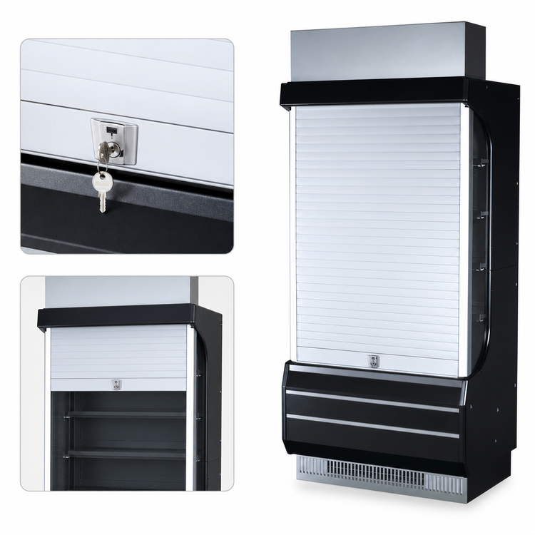 Product image #3 for Turbo Air SCM-40B Locking Black Hard Plastic Security Cover for TOM-40B-N Open Display Merchandiser