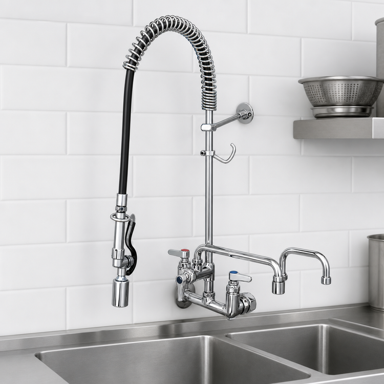 Product image #3 for EasyInstall 8-Inch Wall-Mount Pre-Rinse Unit with Add-On Faucet and 18-Inch Double-Joint Swing Nozzle