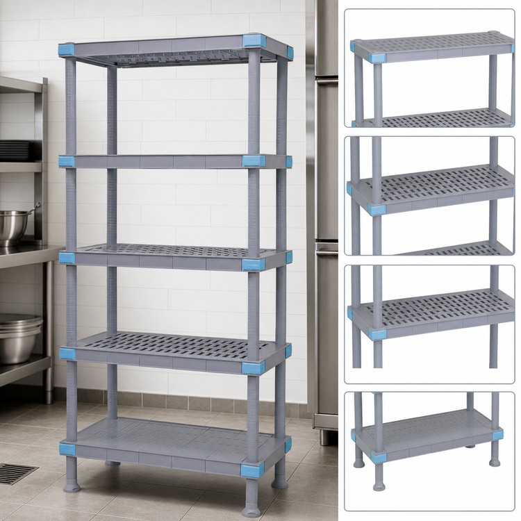 Product image #3 for Quantum Millenia 5-Shelf Polymer Shelving Unit with Dunnage Stand, 54 x 24 x 86 Inches, Gray