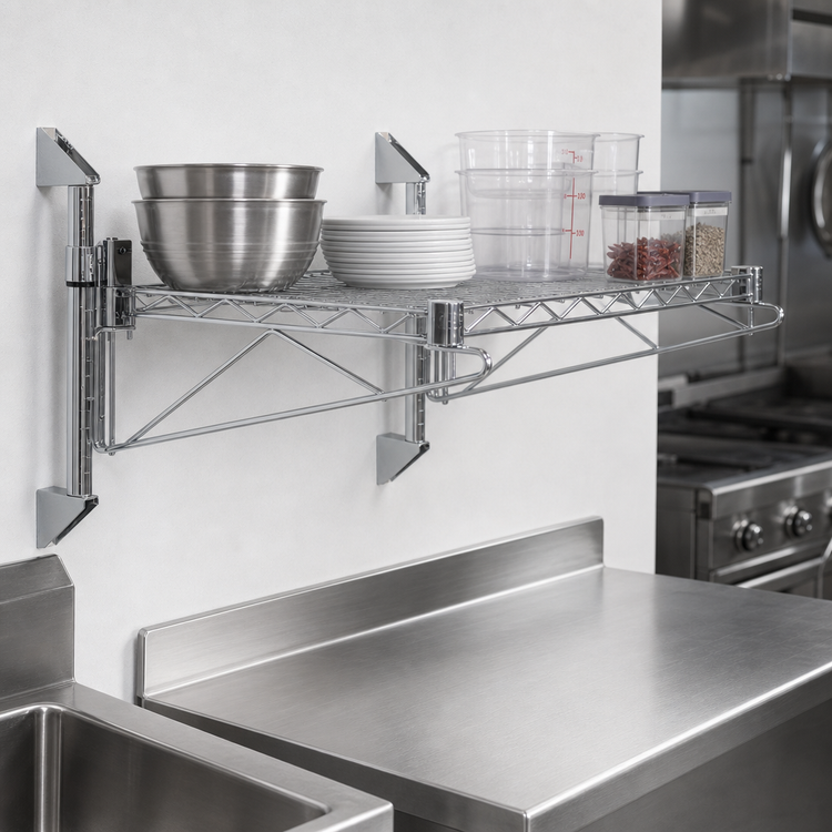 Product image #3 for Wall-Mount Cantilever Single Shelf Shelving Unit, 36W x 18D, Gray Epoxy Antimicrobial Finish
