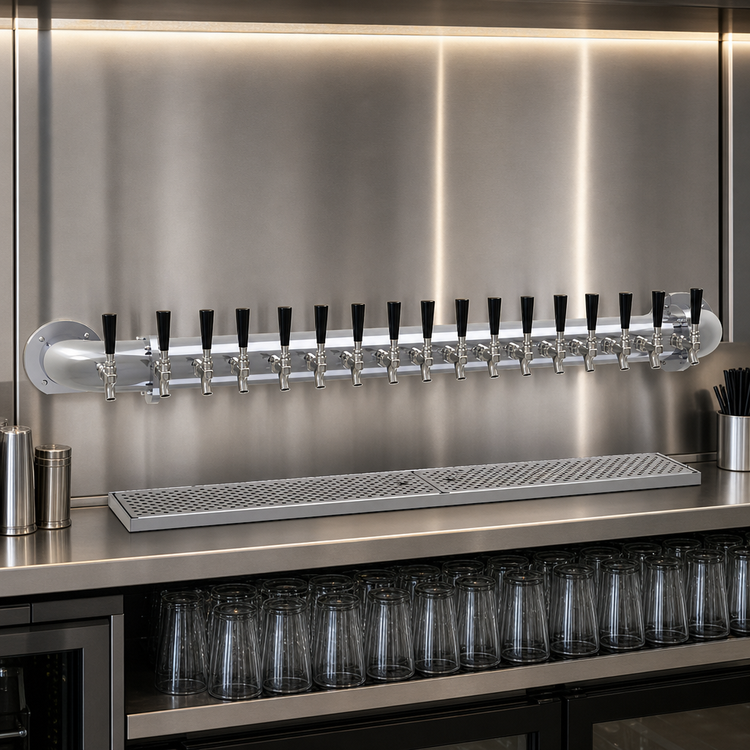 Product image #3 for Glastender 16-Faucet Wall-Mount Pipe Wall Draft Dispensing Tower, Air-Cooled, Grainline Finish