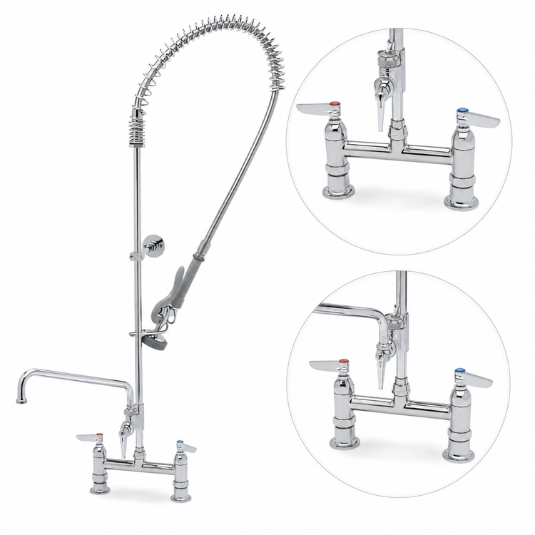 Product image #3 for T&S Brass EasyInstall Deck-Mount Pre-Rinse Unit with Spring-Action Gooseneck, 6-Inch Add-On Faucet, and 44-Inch Hose