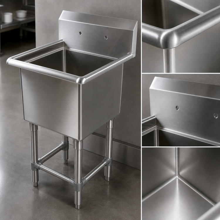 Product image #3 for John Boos Pro-Bowl 1-Compartment 14-Gauge Stainless Steel Sink with 16 x 20 x 14-Inch Bowl, 10-Inch Backsplash, and Stainless Steel Base