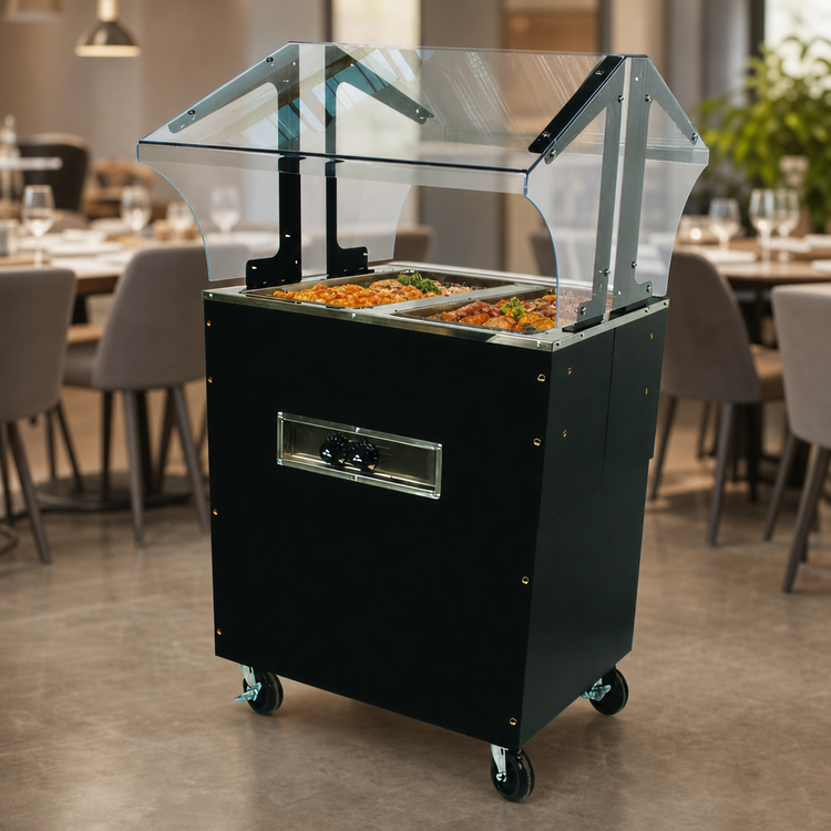 Product image #3 for Advance Tabco Triumph Supreme Portable Electric Hot Food Buffet Table with 2 Open Wells and Double-Sided Sneeze Guard