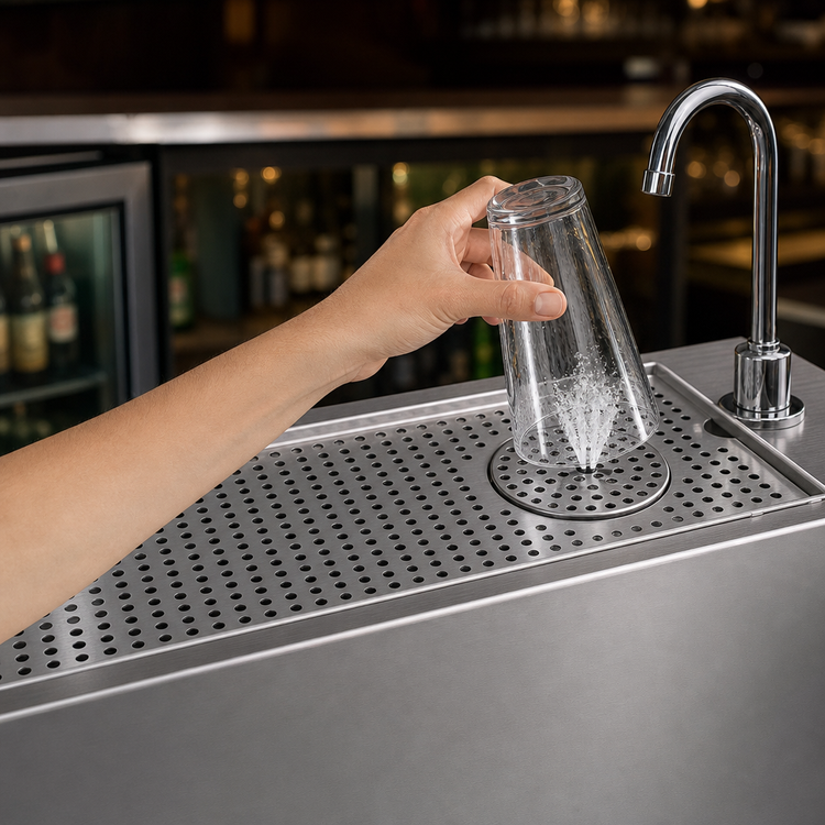 Product image #3 for Micro Matic Surface-Mount Stainless Steel Drip Tray Trough with Integral Glass Rinser, 24 Inch x 5 Inch
