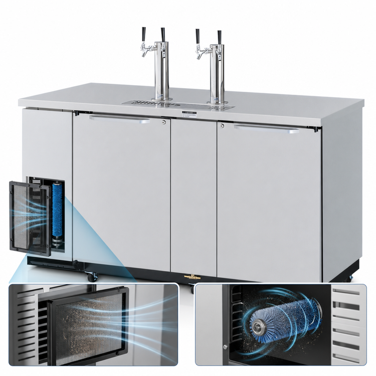 Product image #3 for Turbo Air Super Deluxe 69-Inch Stainless Steel Underbar Beer Dispenser with Dual Beer Towers, 3 Half-Barrel Capacity