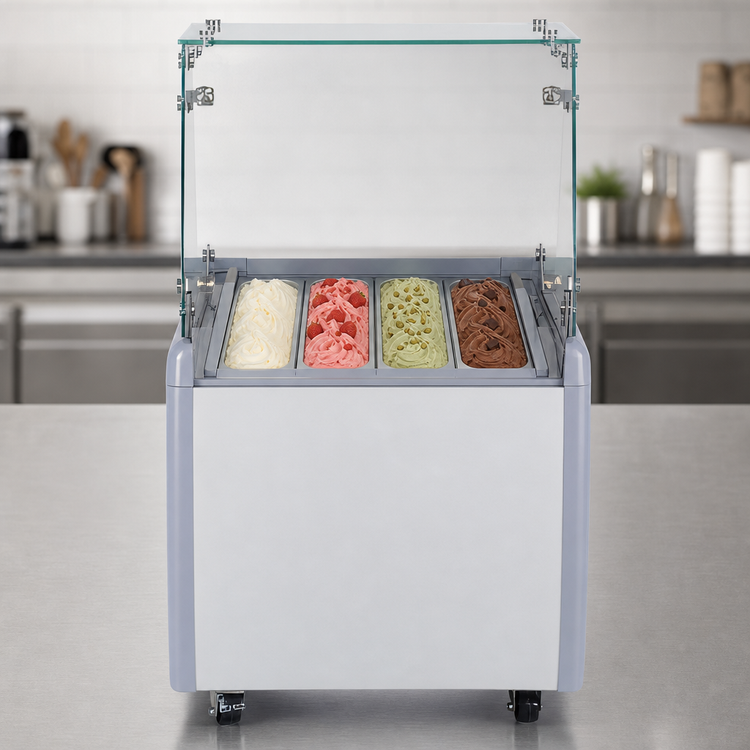 Product image #4 for Omcan USA 26-Inch Wide Gelato Display Showcase with 4 Pan Capacity and Flat Front Glass