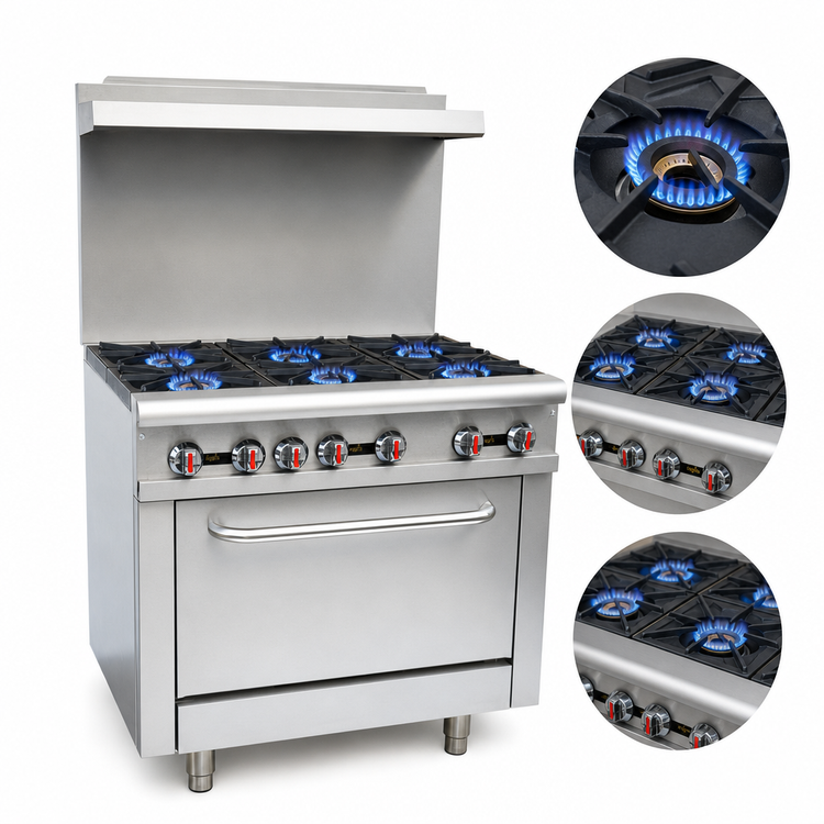 Product image #3 for Omcan 36-Inch Commercial Gas Range with 6 Open Burners and Standard Oven, Propane