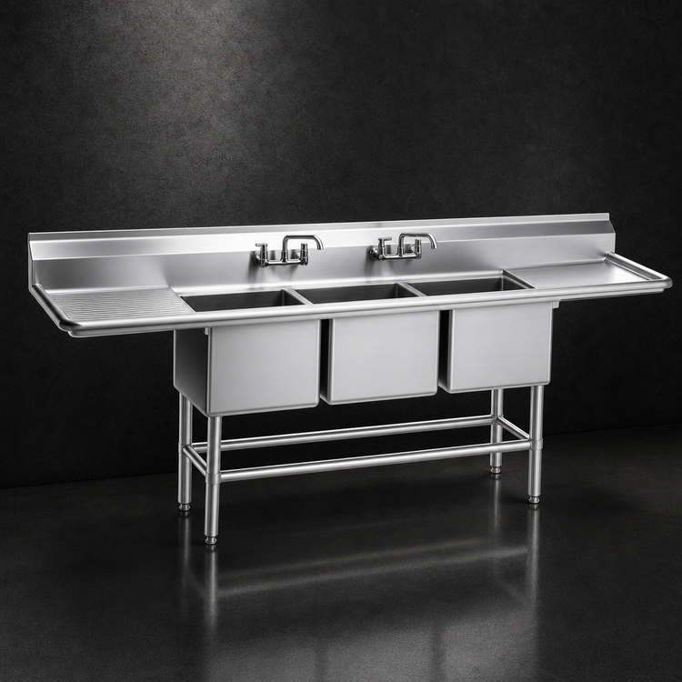 Product image #3 for Spec-Master FN2472-3-36L-14/3 Three Compartment Stainless Steel Sink with 36" Left Drainboard
