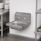 Thumbnail image #3 for BK Resources BKHS-W-1410-8 Wall-Mounted Commercial Hand Sink, 304 Stainless Steel, 14" x 10" x 5" Bowl, 8" OC Faucet Holes
