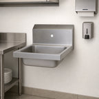 Thumbnail image #3 for BK Resources BKHS-W-1410-1 Wall-Mounted Commercial Hand Sink, 14" x 10" x 5" Bowl, 1-Hole Splash Mount, 304 Stainless Steel