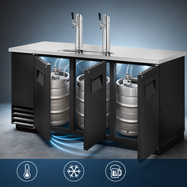 Product image #3 for True TDD-3-HC 3 Half-Barrel Direct Draw Beer Dispenser with 2 Columns and Solid Swing Doors