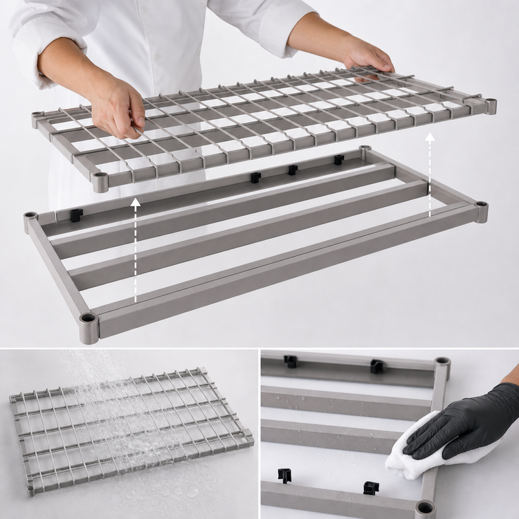 Product image #3 for Metro Super Erecta 48 Inch W x 24 Inch D Wire Dunnage Shelf, Lift-Off Deck, Metroseal Gray Epoxy-Coated, 1300 lb. Capacity