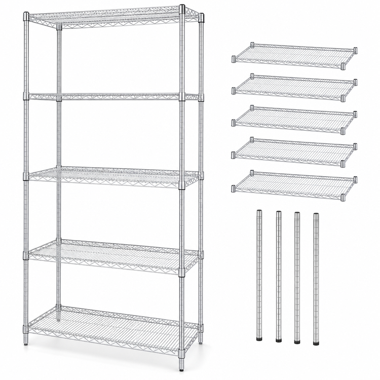 Product image #3 for Quantum WR86-1242C-5 Wire Shelving Starter Kit — 42 in W x 12 in D x 86 in H, 5-Shelf, Chrome Plated