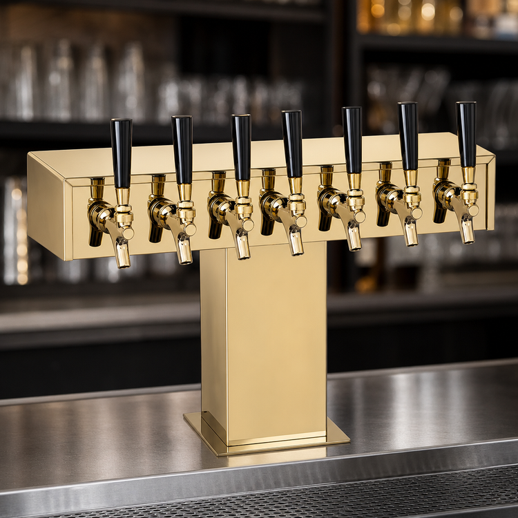 Product image #3 for Perlick Wide Base Tee Draft Beer Tower, 8 Faucets, Extra High, Glycol-Cooled, Tarnish-Free Brass, Countertop