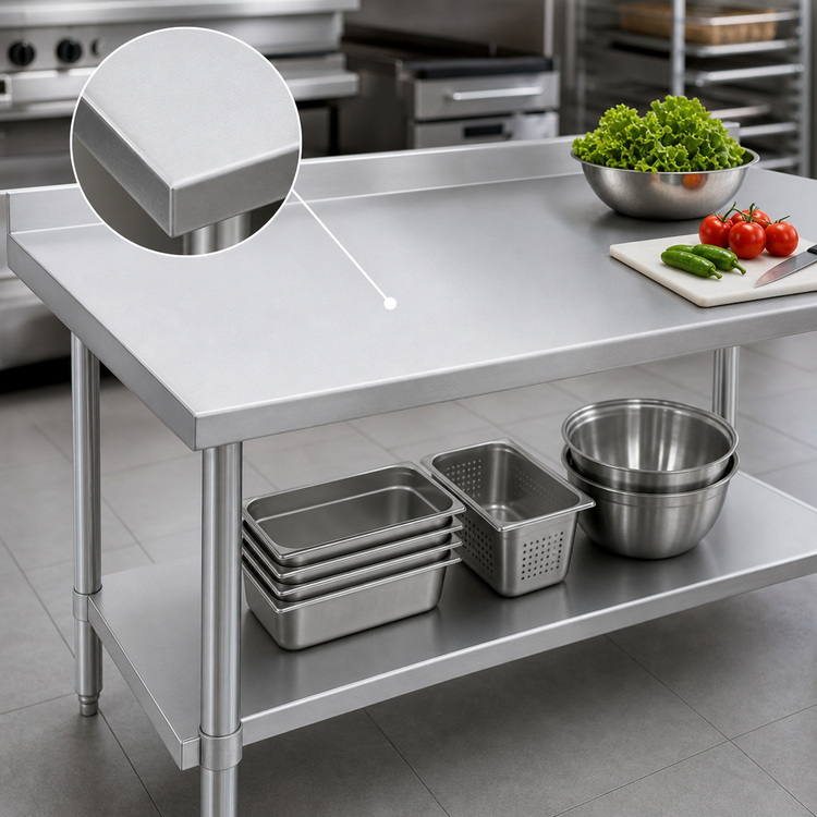 Product image #3 for Duke 30" x 30" Stainless Steel Corner Work Table with 1-1/8" Straight Riser and Undershelf