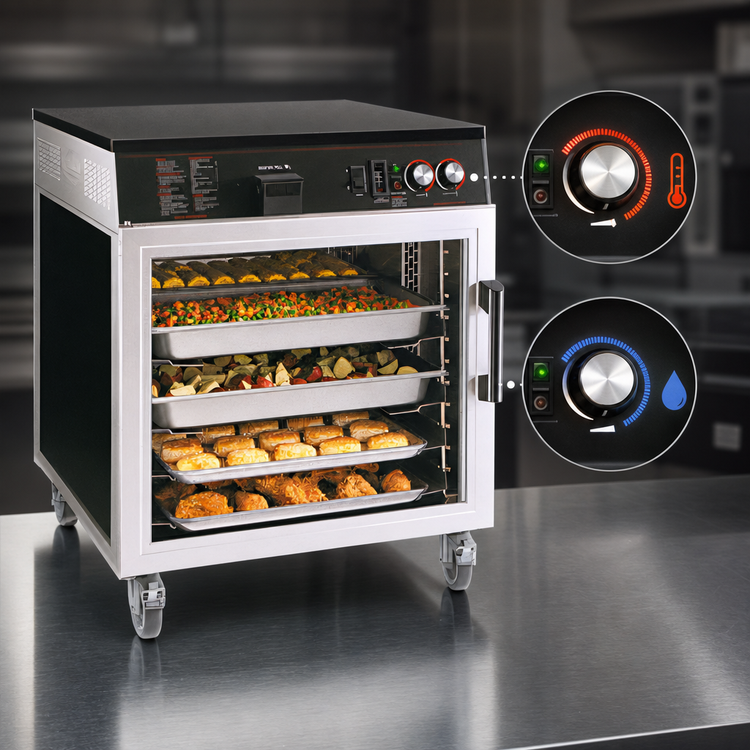 Product image #3 for Hatco Flav-R-Savor Mobile Heated Holding Cabinet, 1-Section, Clear Door, 6 Pan Slides
