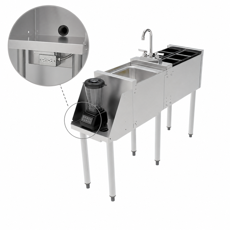 Product image #4 for Perlick 12-Inch Freestanding Stainless Steel Underbar Blender Station with Dump Sink and Recessed Blender Shelf