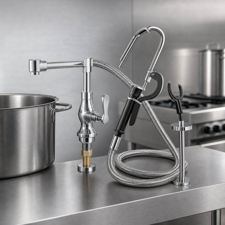 Product image #3 for OptiFlow Single Valve Deck Mount Pot Filler with 72-Inch Stainless Steel Braided Hose