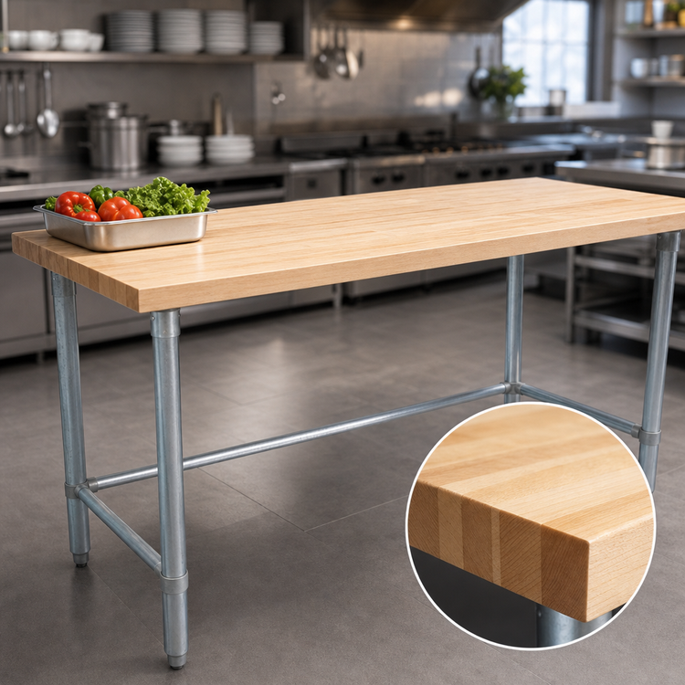 Product image #3 for John Boos 60" x 36" 1-3/4" Thick Maple Wood Top Work Table with Stainless Steel Base