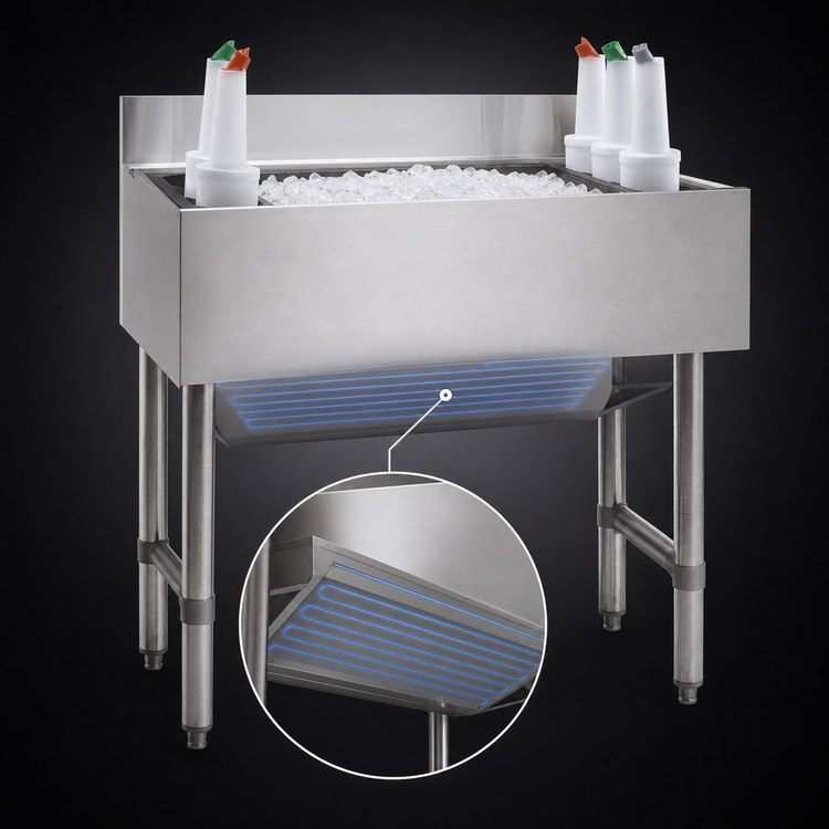 Product image #3 for Advance Tabco Underbar Basics 48-Inch Stainless Steel Cocktail Unit with 12-Inch Deep Ice Bin and 10-Circuit Cold Plate