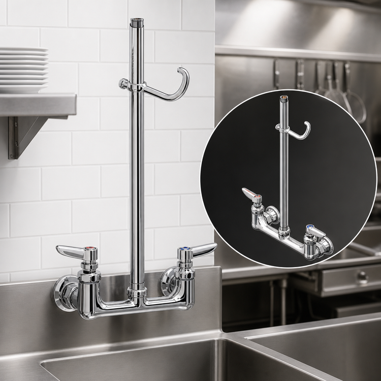Product image #3 for T&S Brass B-0133-09 EasyInstall 8-Inch Wall Mount Pre-Rinse Mixing Faucet with 18-Inch Riser