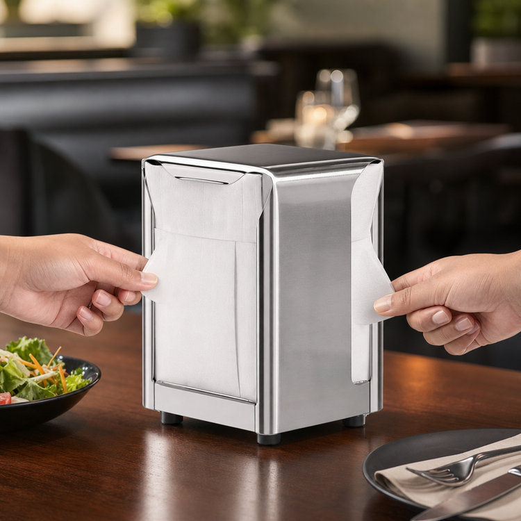 Product image #3 for San Jamar Classic Tabletop Lowfold Napkin Dispenser, 150-Napkin Capacity, Satin Stainless Steel