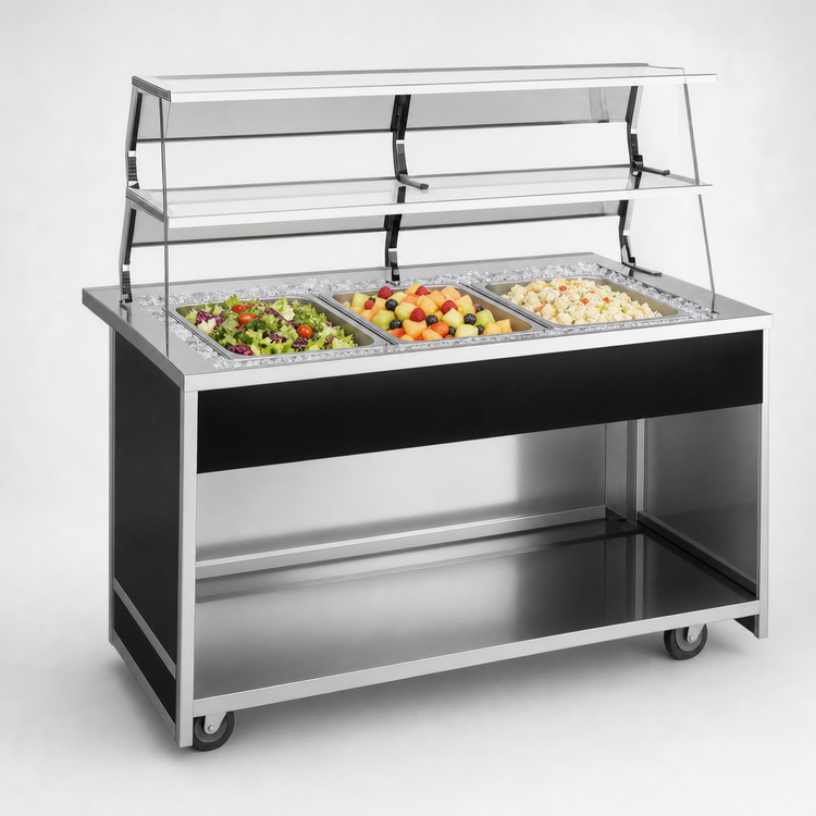 Product image #3 for Atlas Metal BLC-3 Mobile 3-Pan Iced Cold Food Serving Counter with Open Cabinet Base