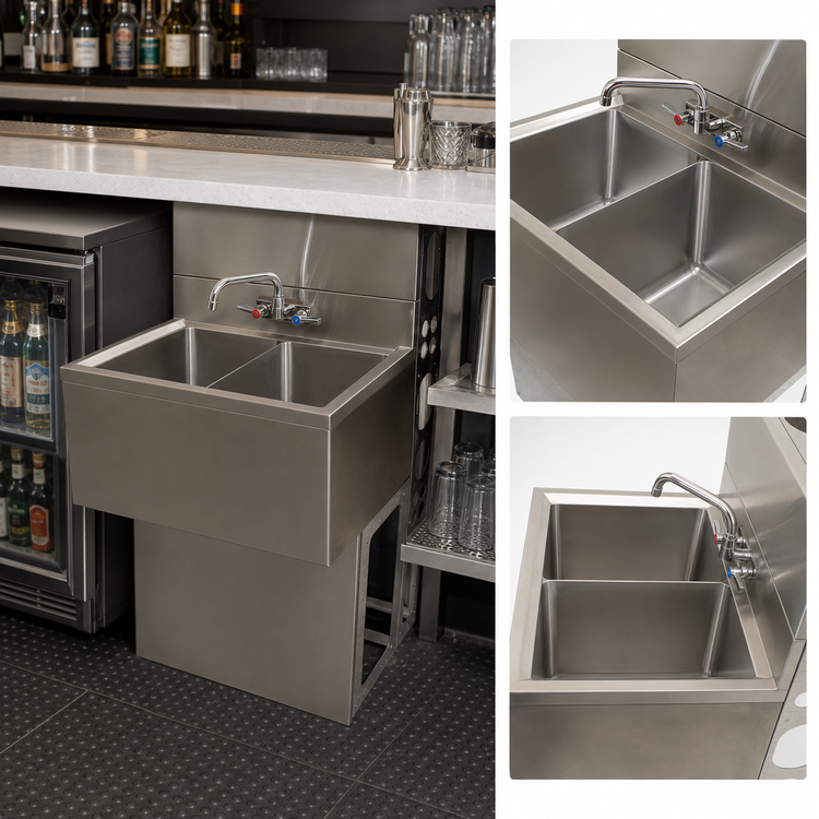 Product image #4 for BK Resources Slim-Line 2-Compartment Underbar Sink, 24 x 18-1/4 x 33-1/2 Inch, 304 Stainless Steel