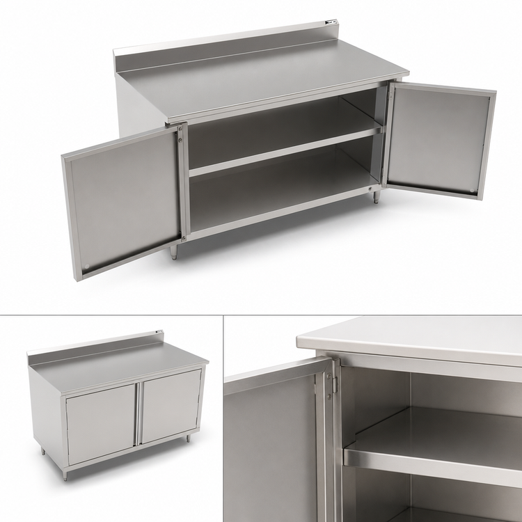 Product image #3 for John Boos Enclosed Stainless Steel Work Table with Cabinet Base and Hinged Doors, 48 x 24 Inches