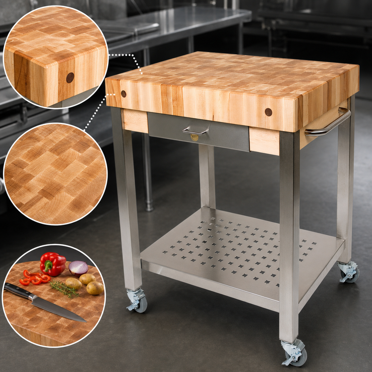 Product image #3 for John Boos Cucina Technica 24-Inch x 24-Inch Mobile Butcher Block Cart with 4-Inch End Grain Maple Top