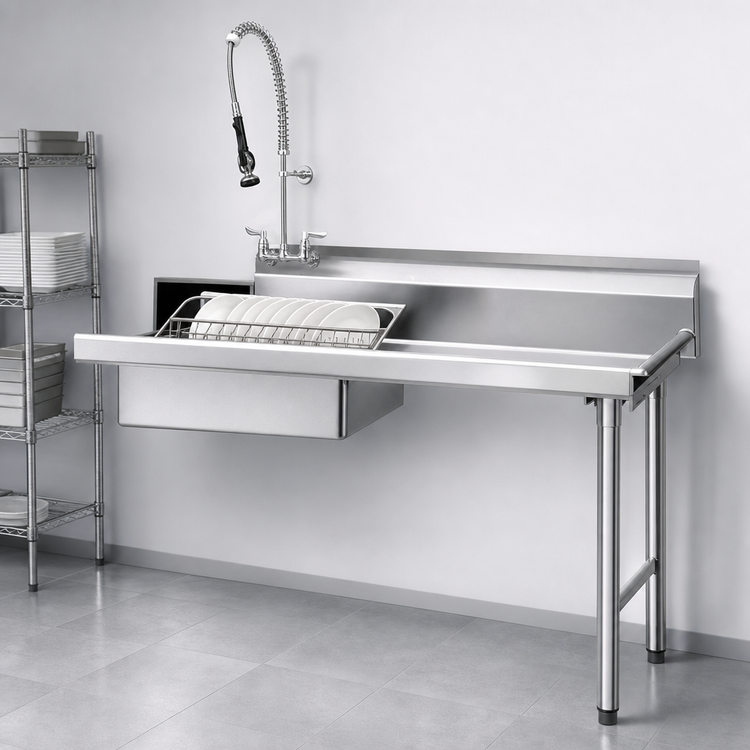Product image #3 for Eagle Group Straight Soiled Dishtable with Pre-Rinse Sink, 30 x 30 x 43-1/2 Inch, Right-to-Left Operation
