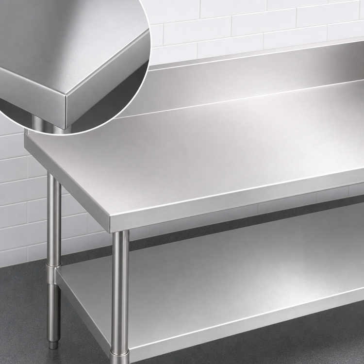 Product image #3 for Duke 72-Inch x 24-Inch 14-Gauge Stainless Steel Work Table with 10-Inch Riser and Galvanized Undershelf