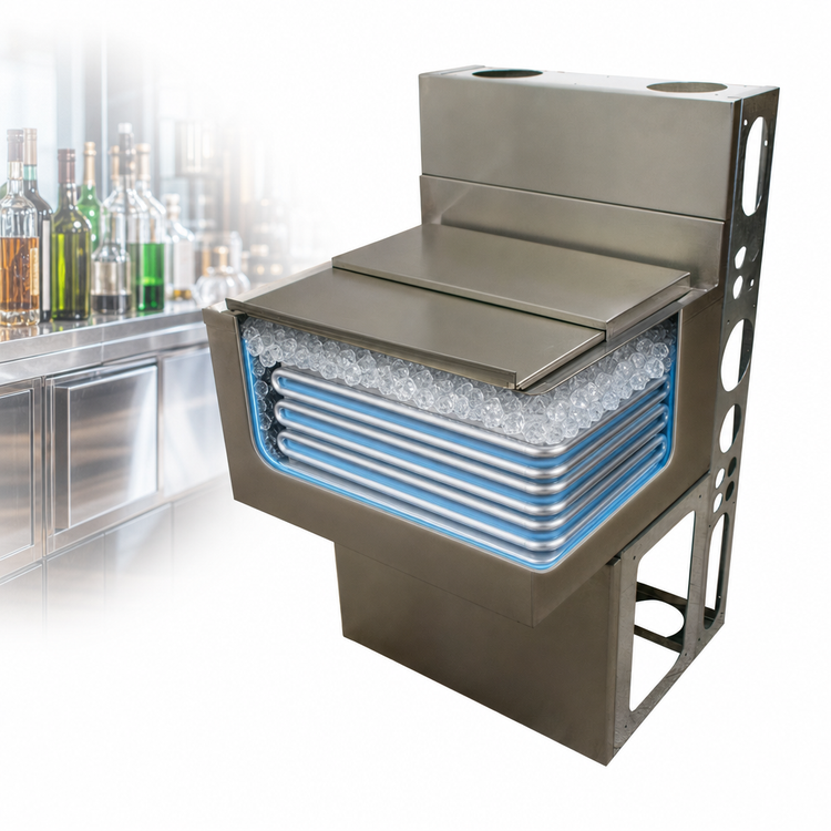 Product image #4 for BK Resources 25-Inch Underbar Ice Bin with 10-Circuit Aluminum Cold Plate, 97 lb Capacity