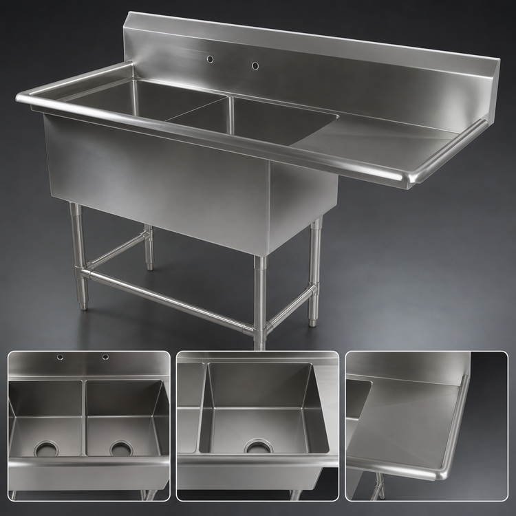 Product image #3 for John Boos Pro-Bowl 2-Compartment Stainless Steel Sink with Right Drainboard and 10-Inch Backsplash