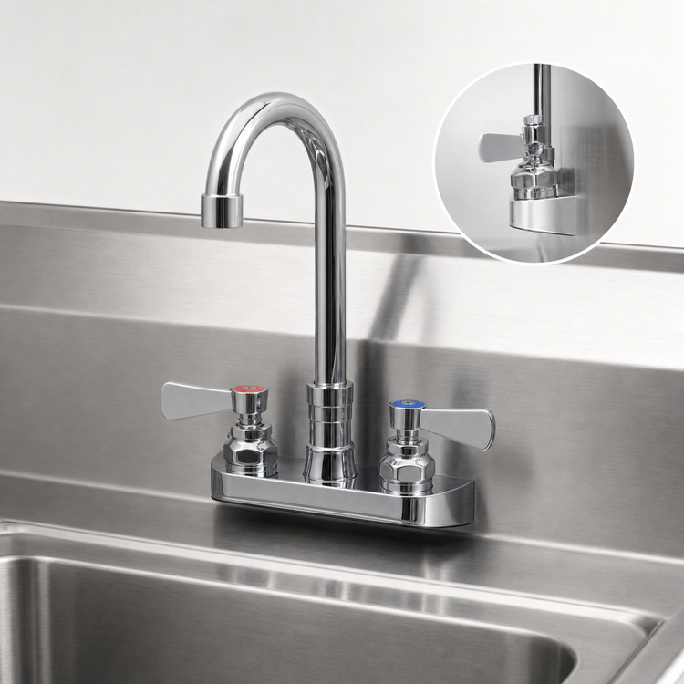 Product image #3 for John Boos Heavy Duty Backsplash Mount Faucet with 3-1/2 Inch Gooseneck Spout, 4-Inch Centers