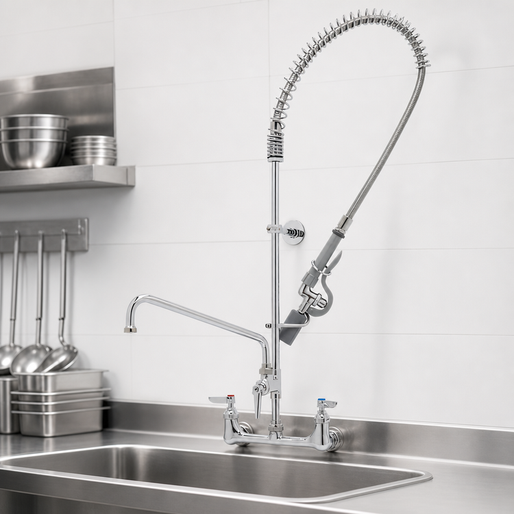 Product image #3 for T&S Brass EasyInstall 8-Inch Centers Wall-Mount Pre-Rinse Unit with Mixing Faucet, Add-On Faucet, 12-Inch Swing Nozzle and 1.07 GPM Spray Valve