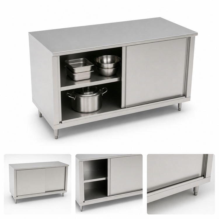 Product image #3 for John Boos Enclosed Work Table with Sliding Doors, 48 x 30 Inches, 16/300 Stainless Steel Flat Top